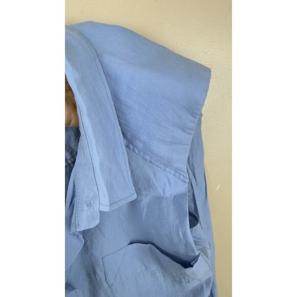 Zara Sleeveless Shirt with Shoulder Pads & Buttons Women’s Blue Size M NWOT - Picture 6 of 11